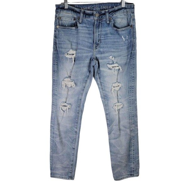 American Eagle AE Mens Slim Next Level Airflex Blue Jeans Sz 31 x 32 Distressed - Picture 2 of 12